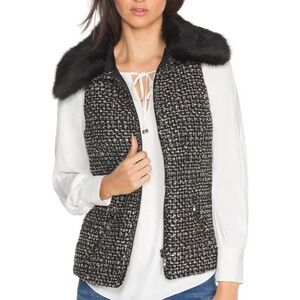WHBM tweed vest with faux fur collar
